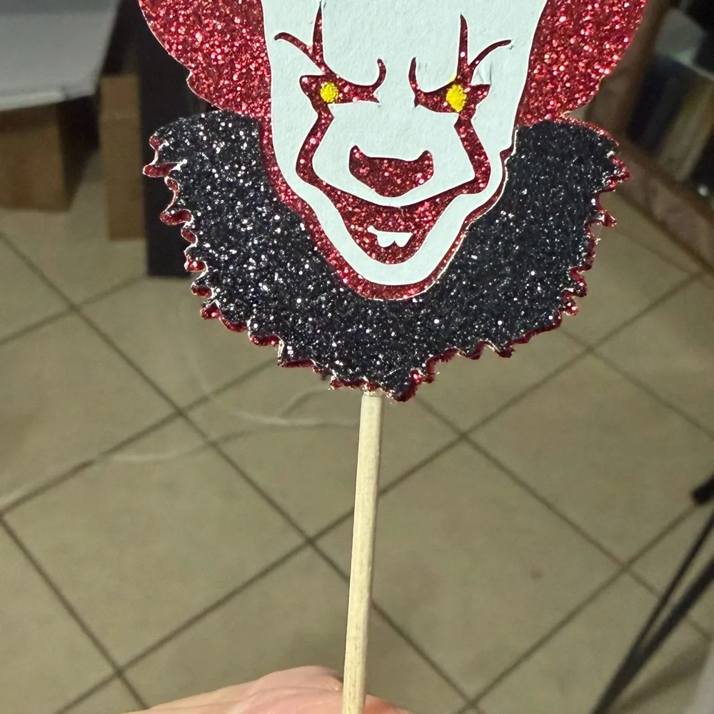 Horror Clown Party Cupcake Toppers - Red and White